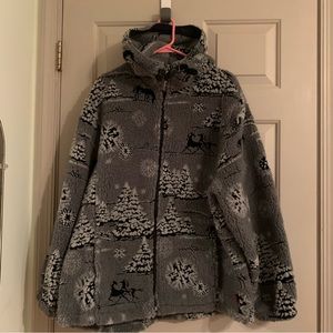 Woolrich vintage thick fleece horse pine tree grey black aspen funnel neck hood